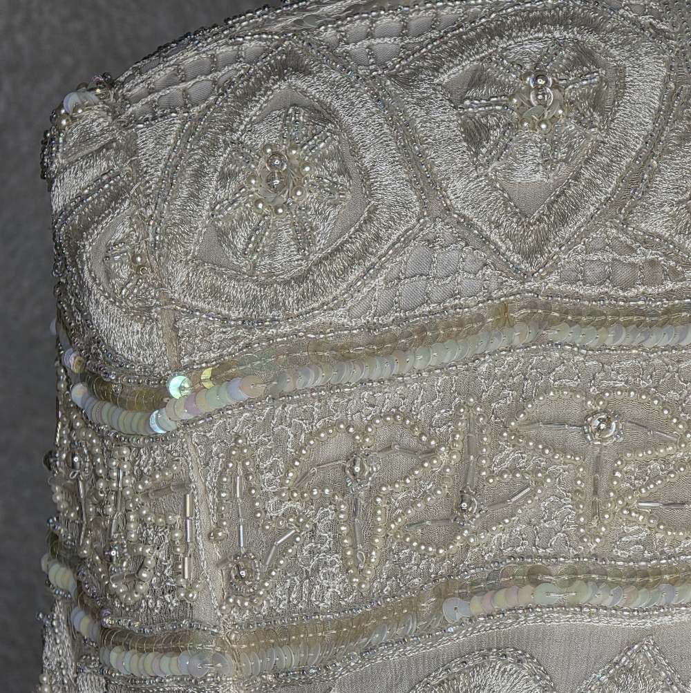 Vintage Scala Silk Beaded Sequin Jacket Ivory Small 80s 90s - Picture 7 of 15
